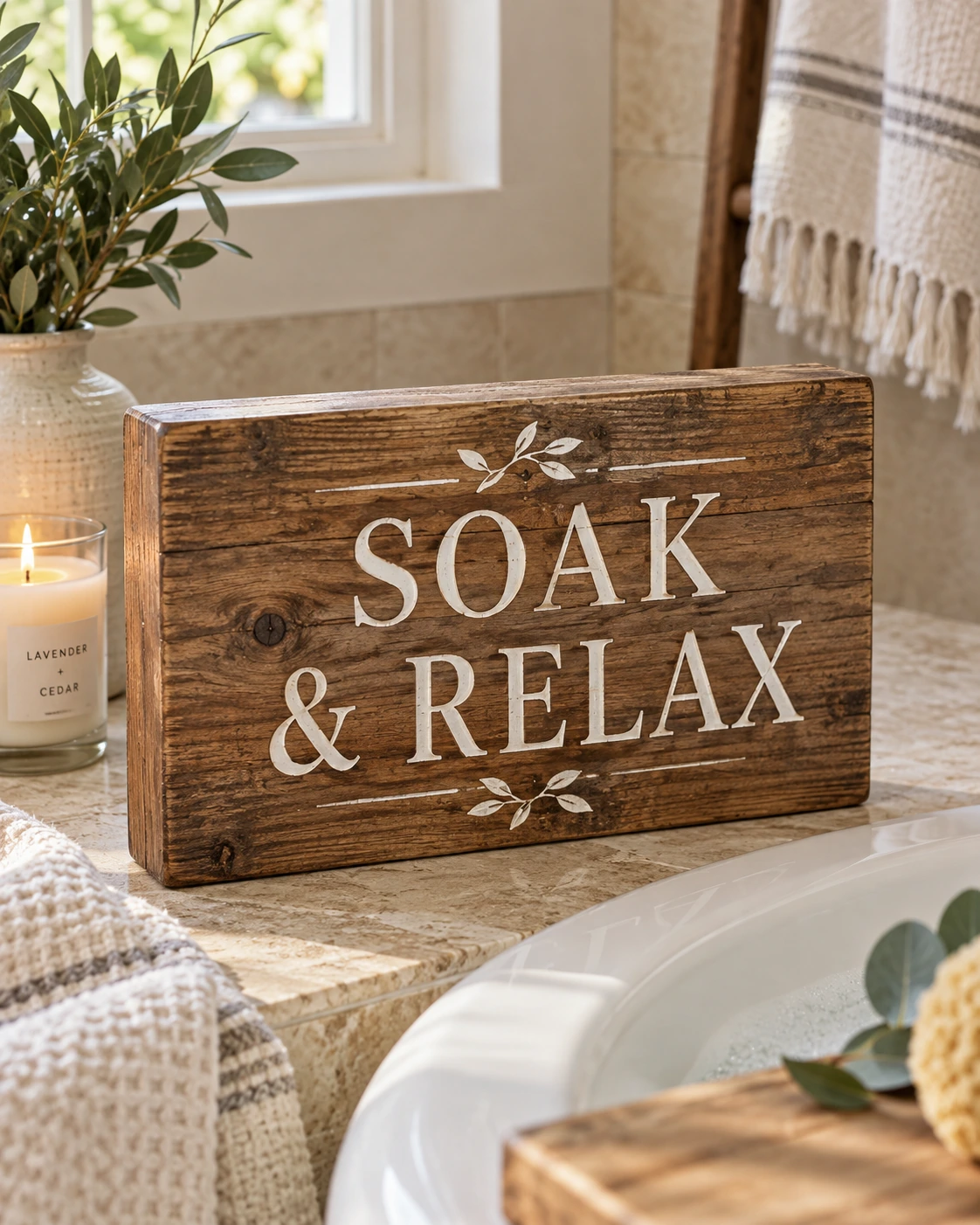 Soak & Relax displayed in a warm styled setting