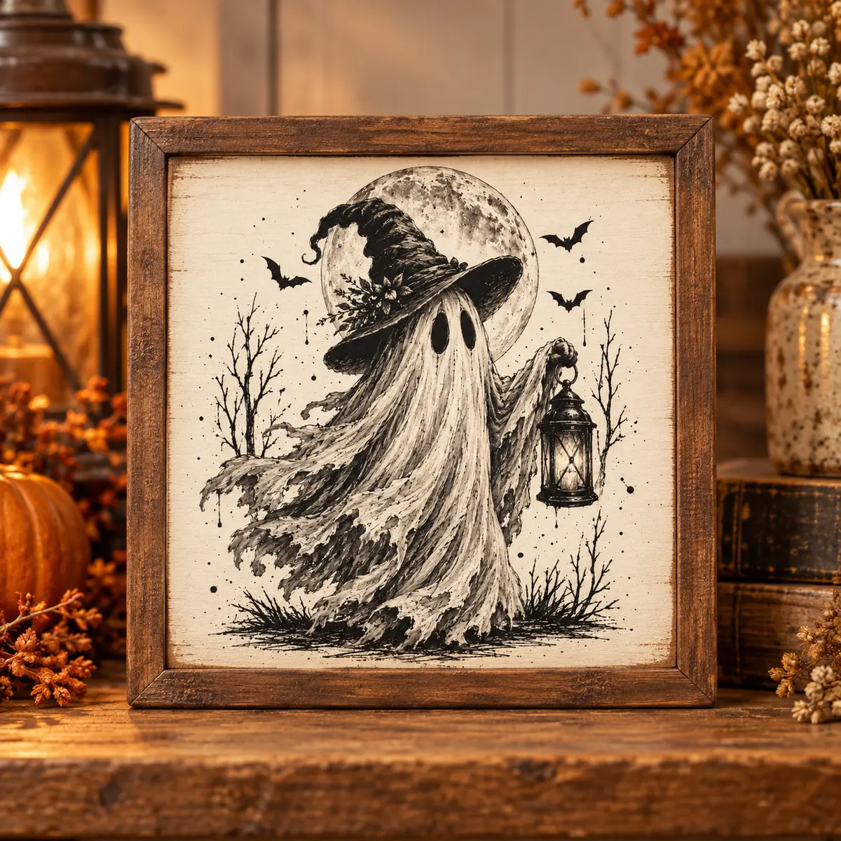 Lantern Ghost rustic sign