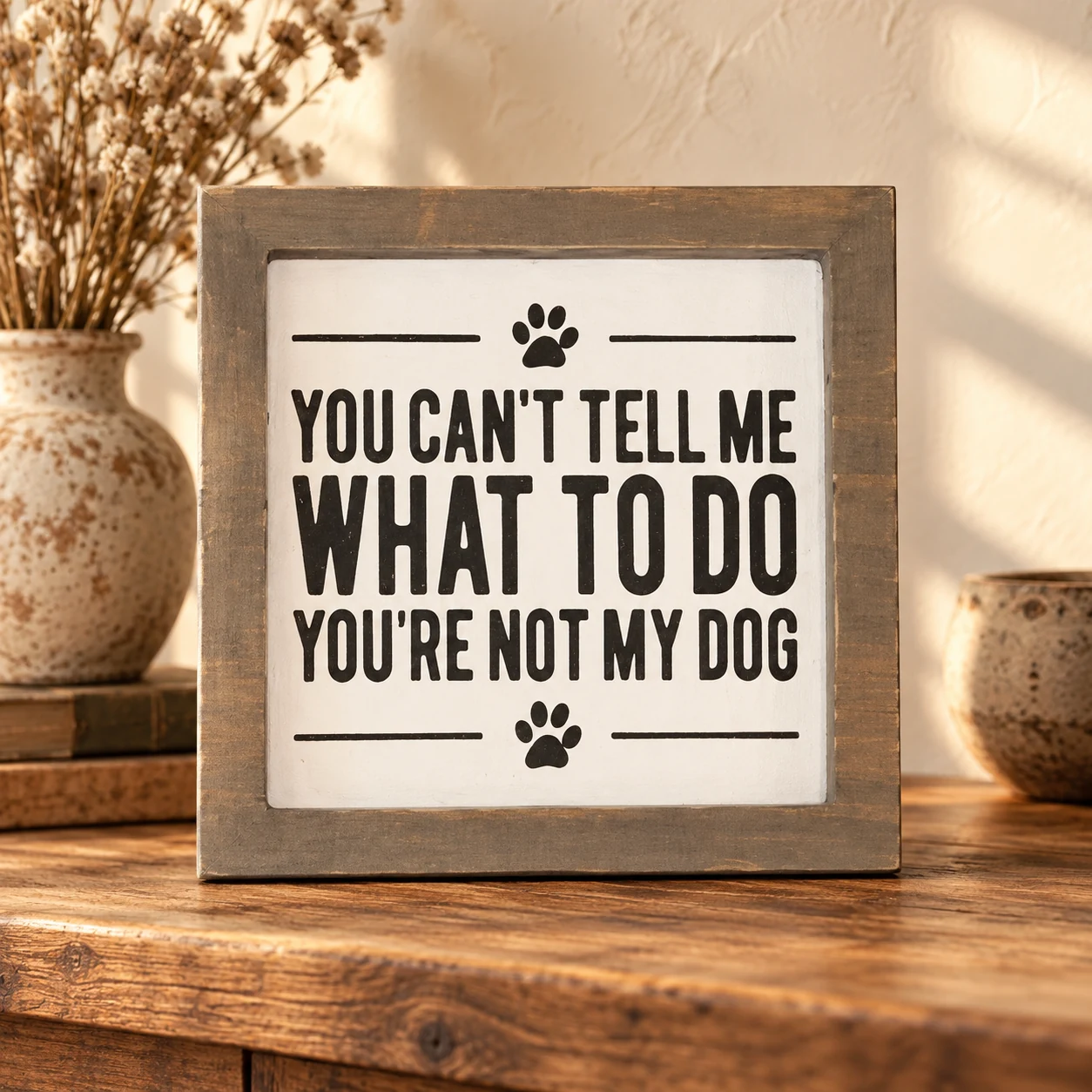 You're Not My Dog in a warm styled setting