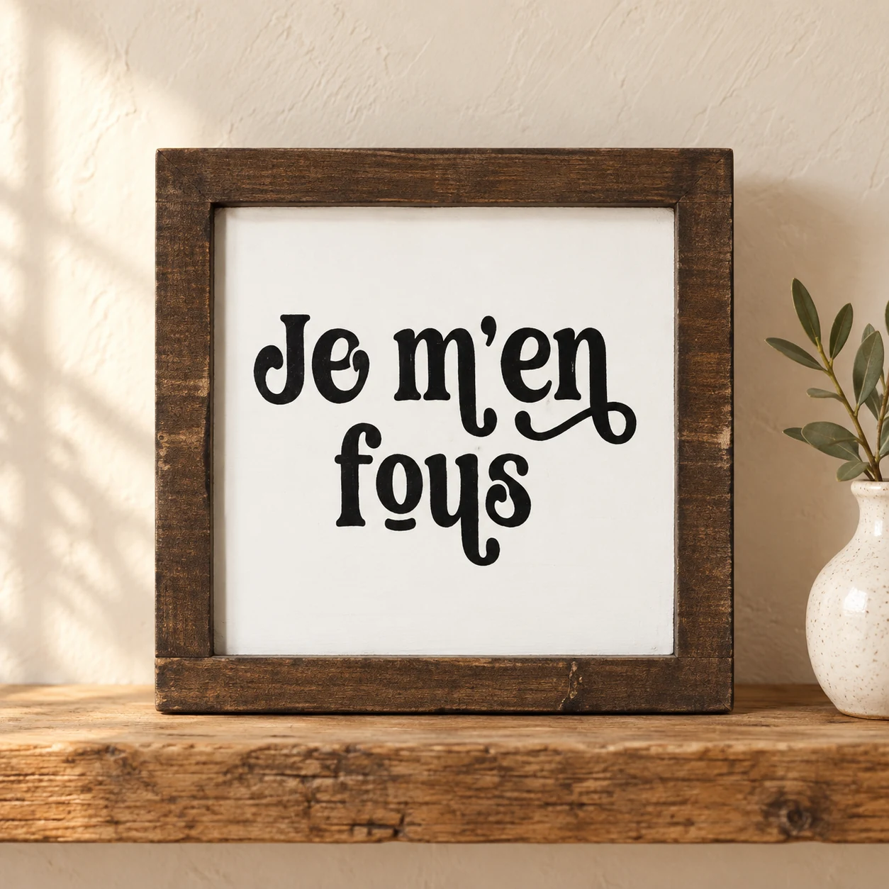 Je m'en fous in a warm styled setting
